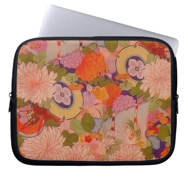 Kimono Flower Rosa Blommönster Laptop Fodral (Framsidan)