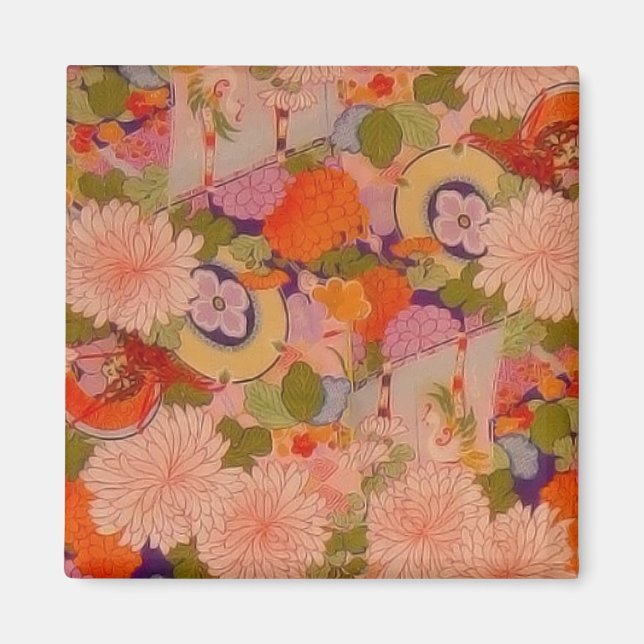 Kimono Flower Rosa Blommönster Magnet (Framsidan)
