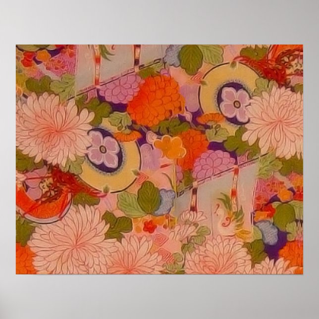 Kimono Flower Rosa Blommönster Poster (Framsidan)