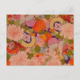 Kimono Flower Rosa Blommönster Vykort