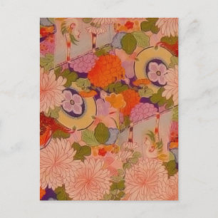 Kimono Flower Rosa Blommönster Vykort