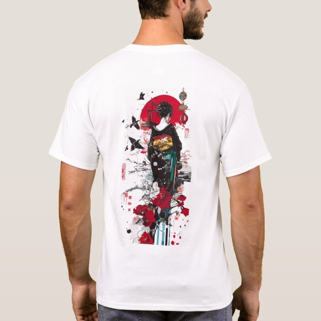 KIMONO GIRL-bakgrund T Shirt (Baksida)