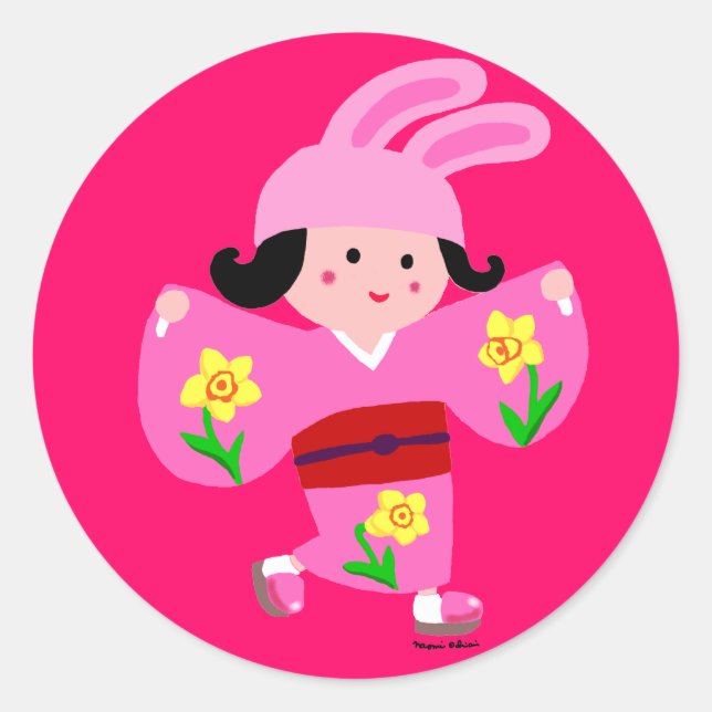 Kimono Girl Usagi Runt Klistermärke (Framsida)