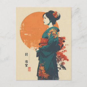 Kimono kvinna vintage vykort