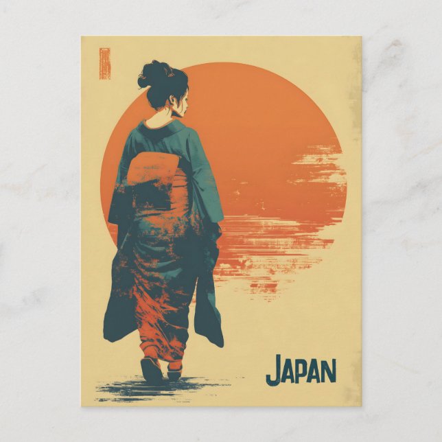 Kimono kvinna vintage vykort (Framsida)