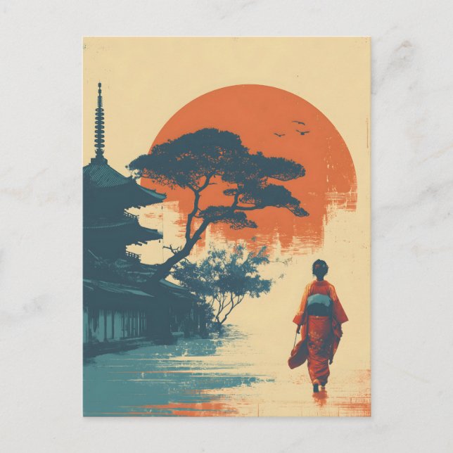 Kimono kvinna vintage vykort (Framsida)