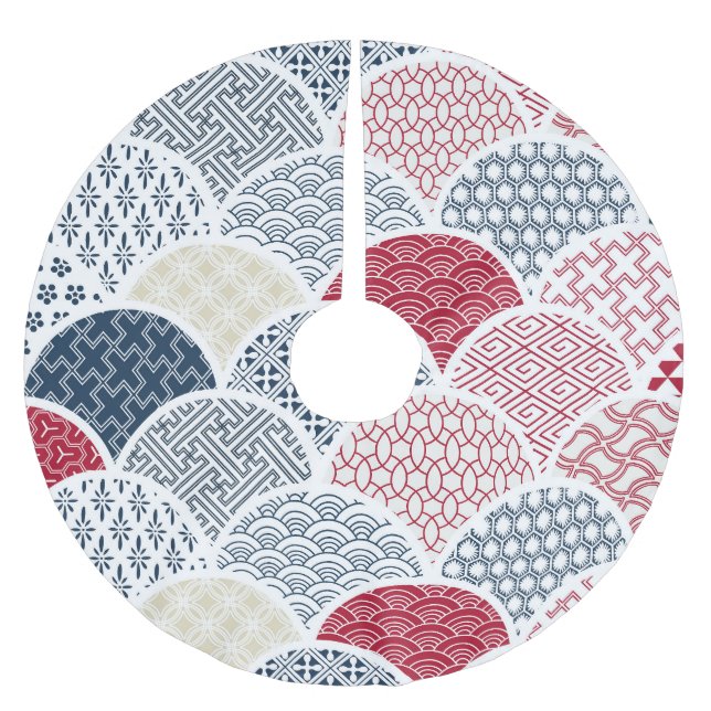 Kimono Line Art: Traditionellt geometriskt Mönster Julgransmatta Borstad Polyester (Framsidan)