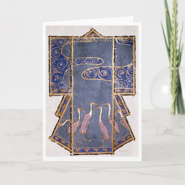 Kimono med Cranes och Japanska Vatten Motif Kort (Framsida)