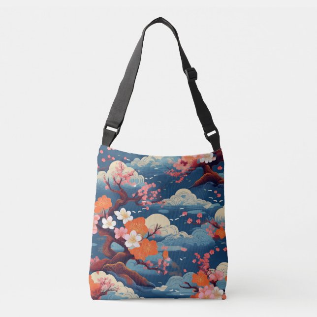 Kimono mönster inspirerade japanskt tyg axelväska (Framsida)