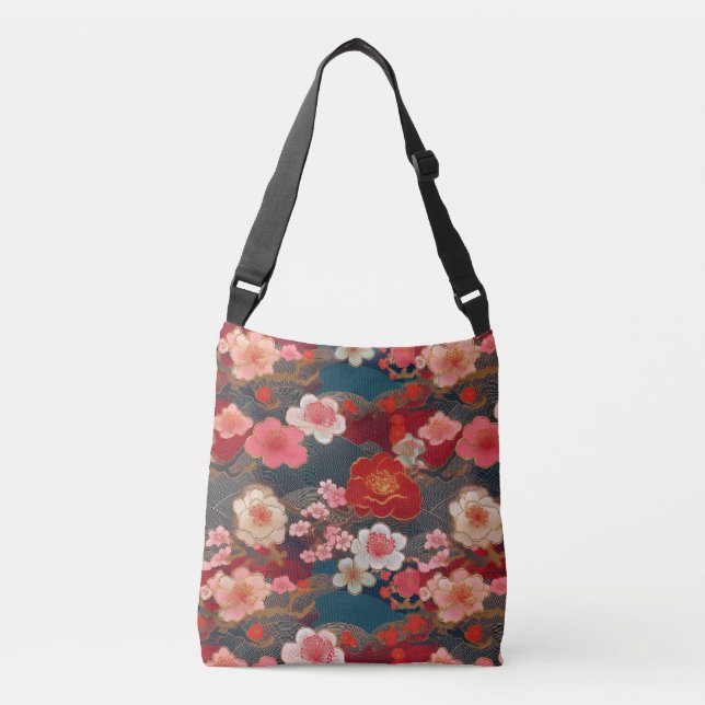 Kimono mönster inspirerade japanskt tyg axelväska (Framsida)