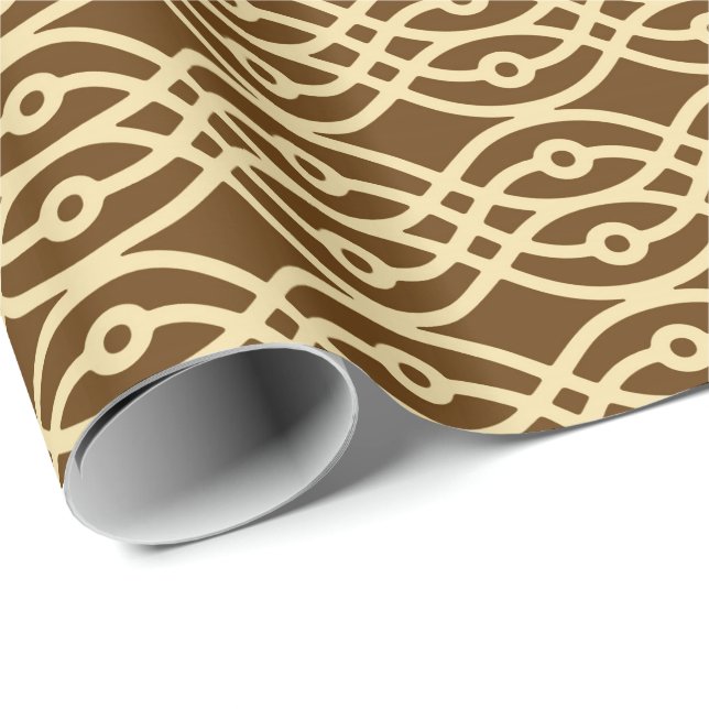 Kimono print, chokladbrun och brun och tan presentpapper (Rullad Hörn)
