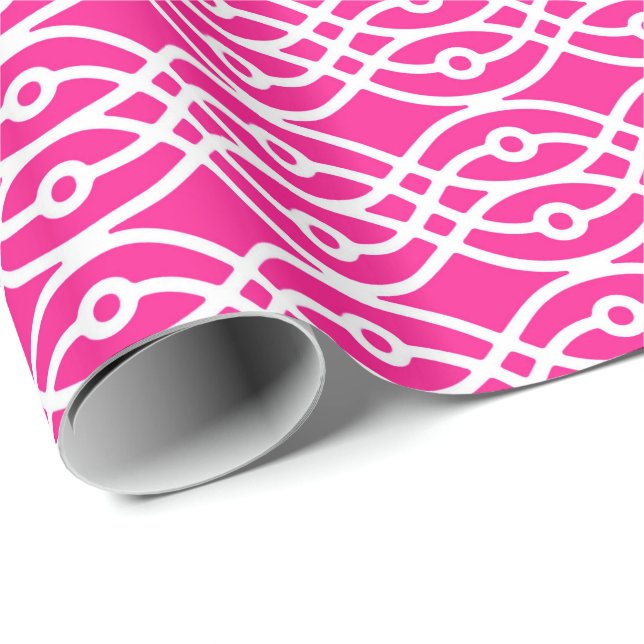 Kimono print, fuchsia rosa och vit presentpapper (Rullad Hörn)