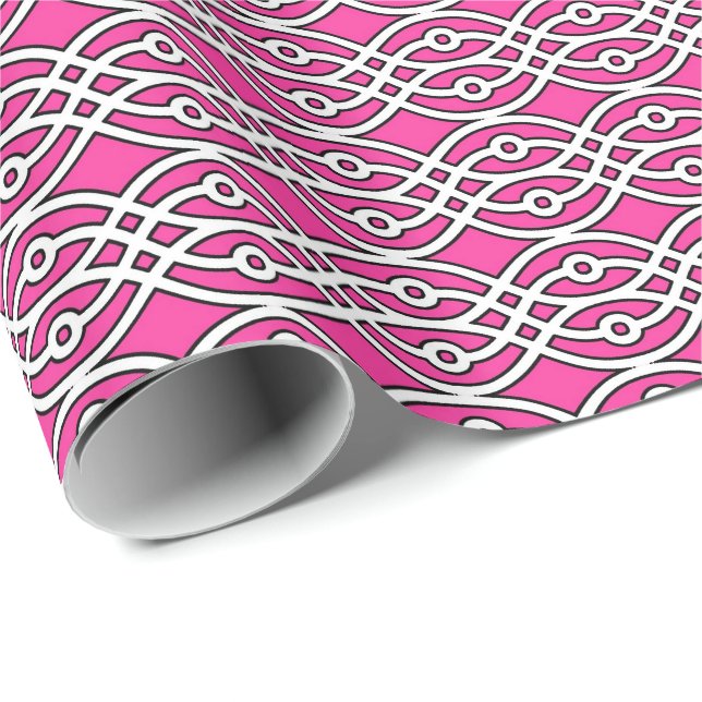 Kimono print, fuchsia rosa och vit presentpapper (Rullad Hörn)