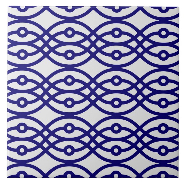 Kimono print, silver grått och marinblått kakelplatta (Framsidan)