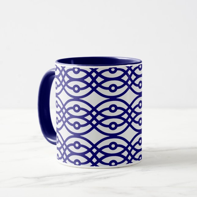 Kimono print, silver grått och marinblått mugg (Framsida vänster)