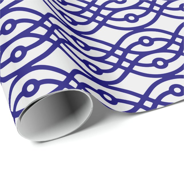 Kimono print, silver grått och marinblått presentpapper (Rullad Hörn)