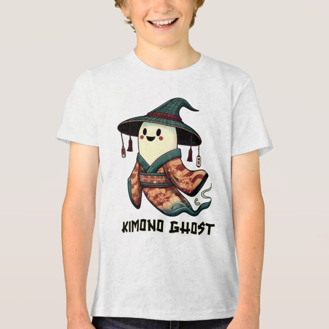 Kimono-spöket Bus eller godis - Happy halloween T Shirt (Framsida)