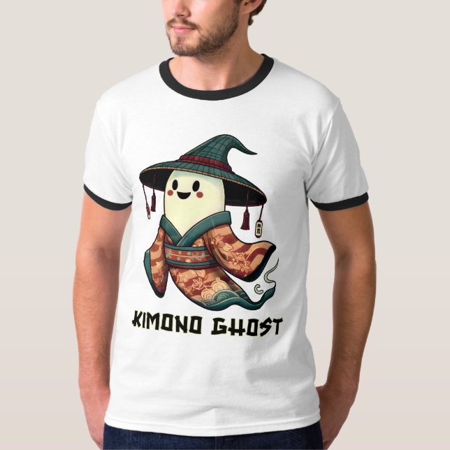 Kimono-spöket Bus eller godis - Happy halloween T Shirt (Framsida)