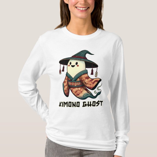 Kimono-spöket Bus eller godis - Happy halloween T Shirt (Framsida)