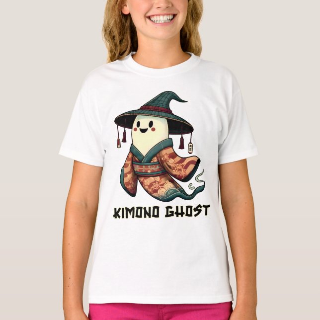 Kimono-spöket Bus eller godis - Happy halloween T Shirt (Framsida)