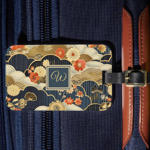 Kimono stil blomstertryck japanska med monogram bagagebricka