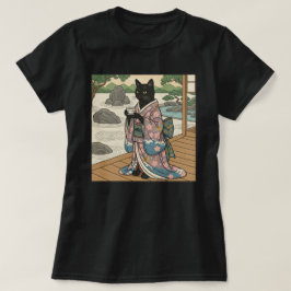 Kimono Svart Katt T Shirt