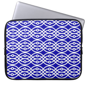 Kimono-tryck, koboltblått och vitt laptop sleeve