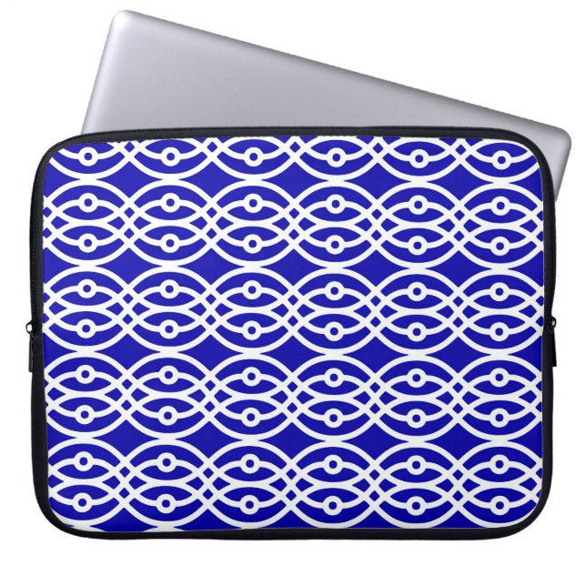 Kimono-tryck, koboltblått och vitt laptop sleeve (Framsidan)