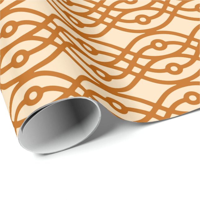 Kimono tryck, persika och terrakotta presentpapper (Rullad Hörn)