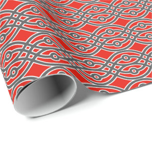 Kimono-tryck, rött, grått och vitt presentpapper
