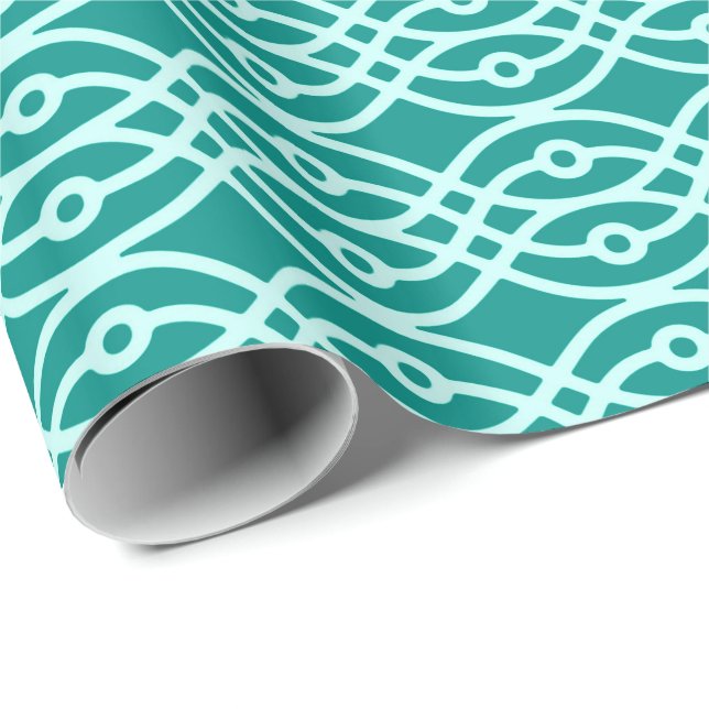 Kimono-tryck, turkos och akva presentpapper (Rullad Hörn)