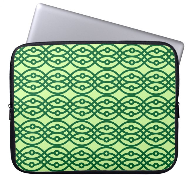 Kimono-utskrift, ljus och mörk grönt laptop sleeve (Framsidan)