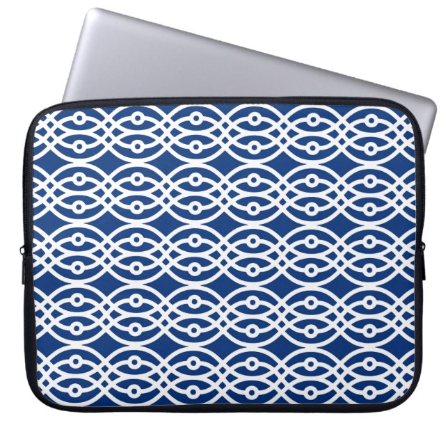 Kimono-utskrift, marin blå och vit laptop sleeve (Framsidan)