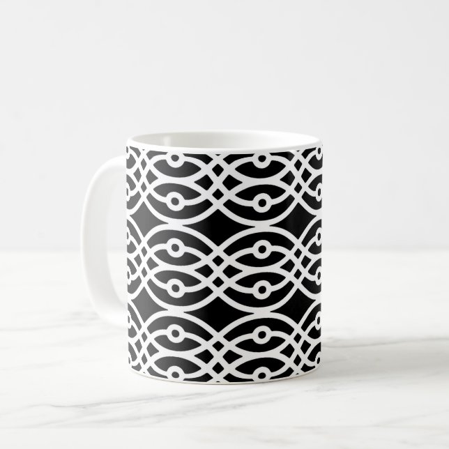 Kimono-utskrift, vit på svart kaffemugg (Framsida vänster)