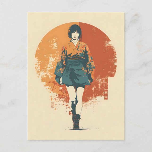 Kimono woman vintage vykort (Framsida)