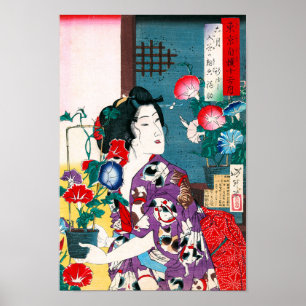 Kimono, Yoshitoshi, för kvinnor med kattmönster Poster