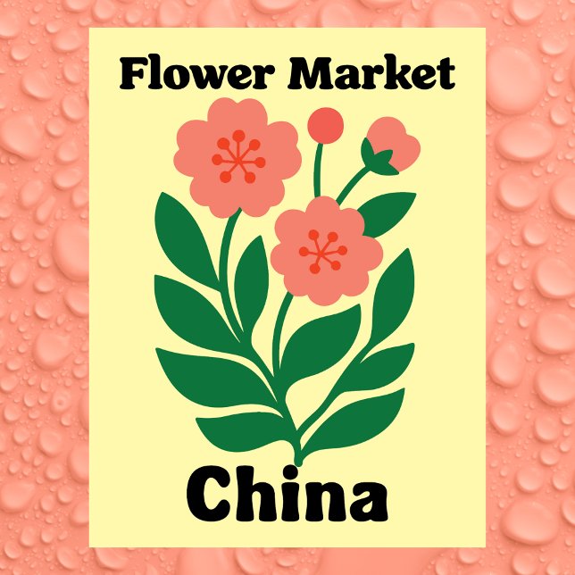 Kina blomstermarknad korallpeony och grönt blad vykort (China Flower Market Coral Peony and Green Leaf Postcard
)