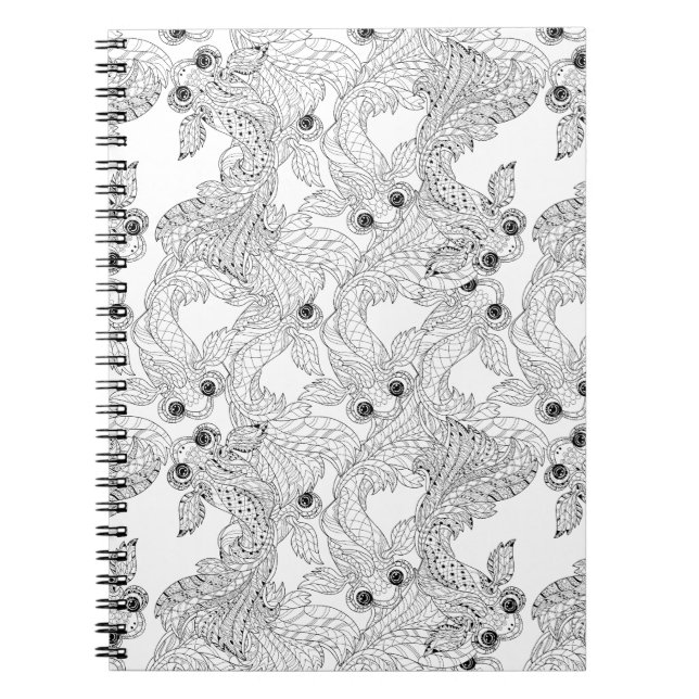 Kina Fisk Doodle Anteckningsbok Med Spiral (Framsidan)