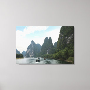 Kina, Guilin, Li-floden, Flod båtar linje Canvastryck