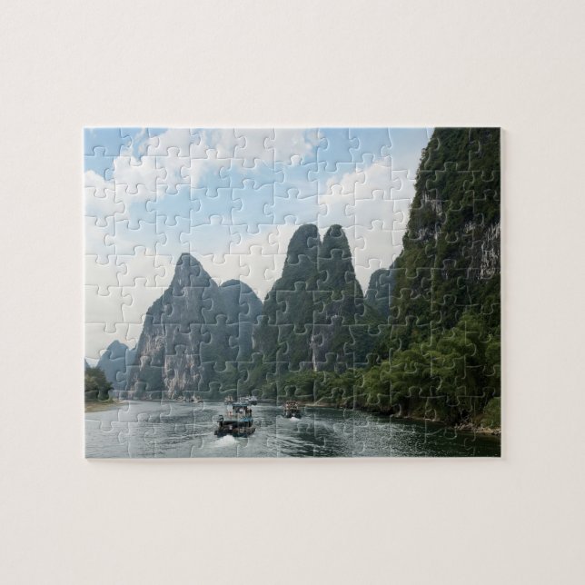 Kina, Guilin, Li floden, Flod båtar linje Pussel (Horisontell)