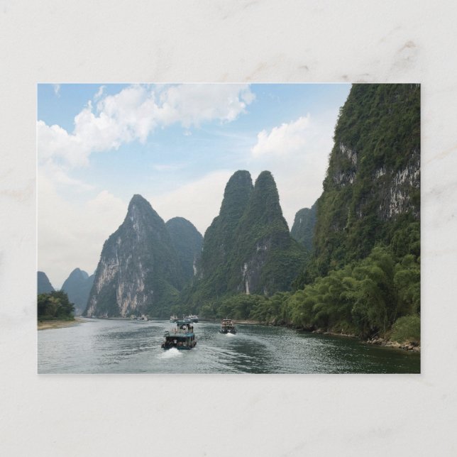 Kina, Guilin, Li floden, Flodbåtar ligger längs me Vykort (Framsida)