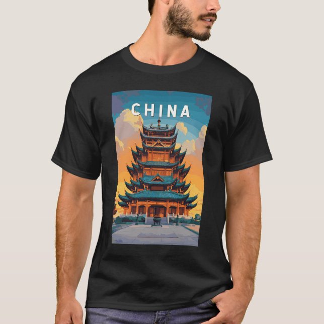 Kina Illustration Resa Konst Vintage T Shirt (Framsida)