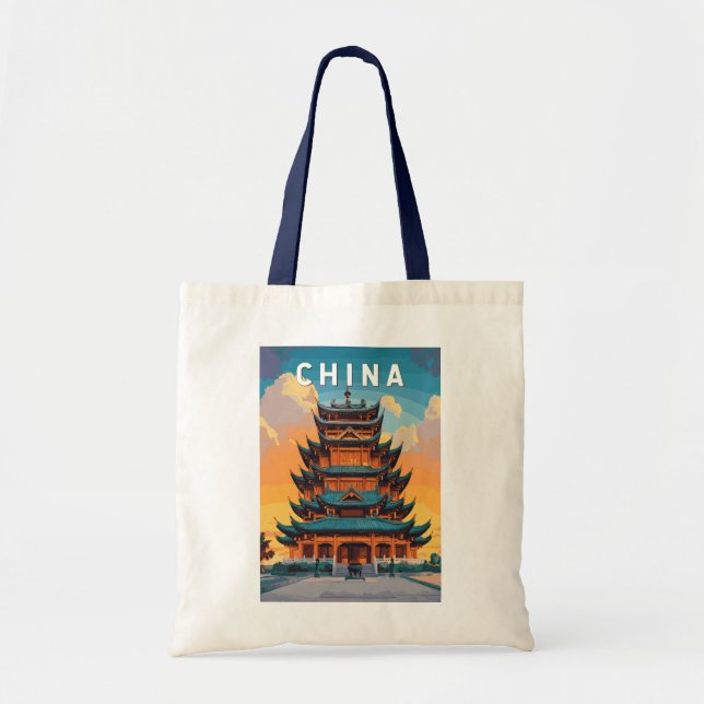 Kina Illustration Resa Konst Vintage Tygkasse (Framsidan)