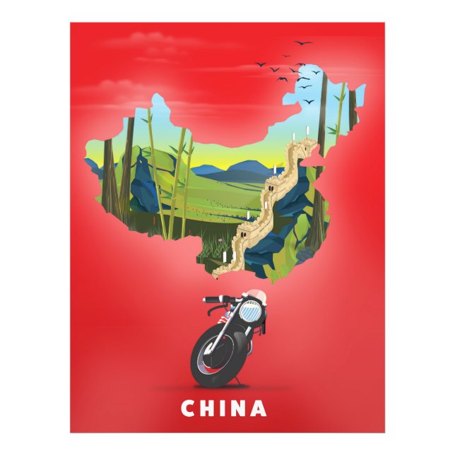 Kina Illustrerad kart-resa affisch Fototryck (Framsidan)