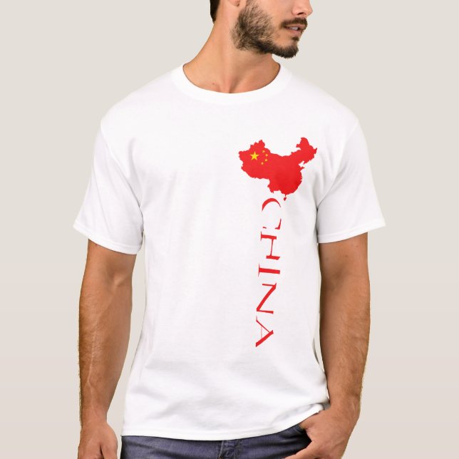 Kina Karta Flagga T Shirt (Framsida)