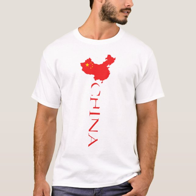 Kina Karta Flagga T Shirt (Framsida)