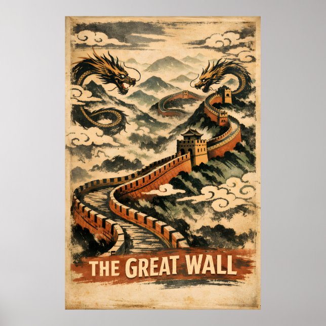 Kina Kinesiska muren Vintage Resa Poster (Framsidan)