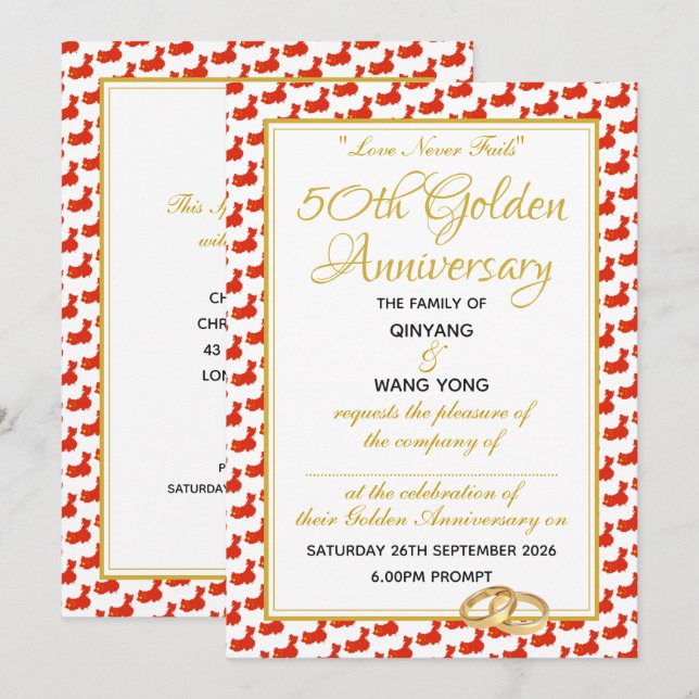 KINA Kristet Skrift Anpassad 50-årsjubileum Inbjudningar (Fram/baksida)