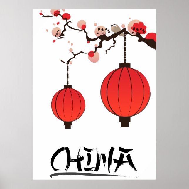 Kina Lyktor Resa poster tryck. (Framsidan)