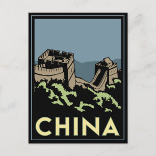 kina stora muren asien art deco retro resa vykort